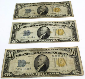 1934 United States 10 Dollar Silver Certificate North Africa Lot of 3 #C230-9 - Picture 1 of 10