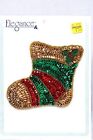 VINTAGE SEQUIN BEADED CHRISTMAS STOCKING APPLIQUE HOLIDAY RED GREEN GOLD NEW 