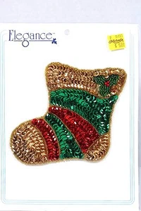 DE COLECCIÓN APLIQUE DE MEDIAS NAVIDEÑAS CON CUENTAS DE LENTEJUELAS ROJO VERDE ORO NUEVO! - Imagen 1 de 1