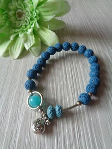 Flexibles  Armband LAVA-Perlen glatt dunkelblau/blau silber - Bild 1 von 2