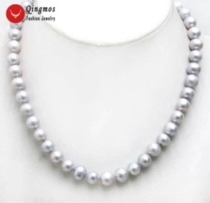 9-10mm Round Natural FW Gray Pearl Necklace for Women Chokers 17'' Jewelry - Picture 1 of 5