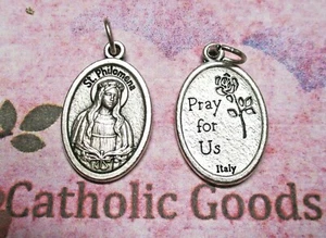 Saint St. Philomena / Pray for Us - Ox Die Cast Italian Silver 1 inch Medal - Picture 1 of 3