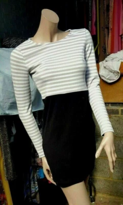 FOREVER 21 Pencil Dress  Striped Size S Long Sleeves Stretch - Image 1 of 4