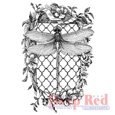 Deep Red Stamps Dragonfly Quatrefoil Rubber Cling Stamp - Image 1 of 4