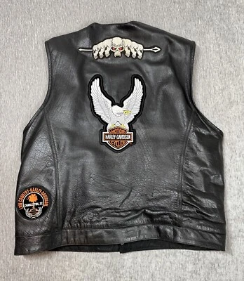 Vintage Milwaukee Leather Motorcycle Vest Mens 5XL Black Riding Patches Skulls - Image 1 of 4