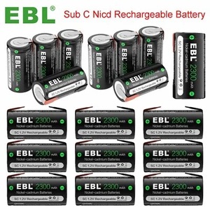 EBL Sub C NiCd Rechargeable Batteries 2300mAh for Power Tools 1.2V Flat Top Lot - Picture 1 of 8