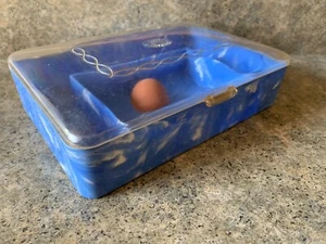 Vintage Hommer Blue Swirl Plastic 5” X 7” Sewing Box Hinged Case - Picture 1 of 3