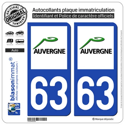 BLASONIMMAT 2 Stickers autocollant plaque immatriculation : 63 Auvergne LogoType