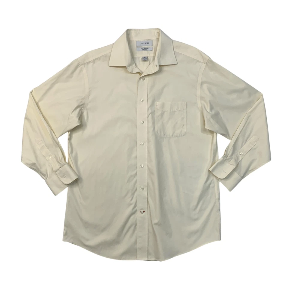 Cremieux Shirt Mens 16 Eggshell 100s Pinpoint Cotton Pleated Back Formal Dress - Image 1 of 4