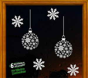 CHRISTMAS STICKERS FASHION BALLS SNOWFLAKES WINDOW DECORATIONS REUSABLE GIFT .  - Picture 1 of 2