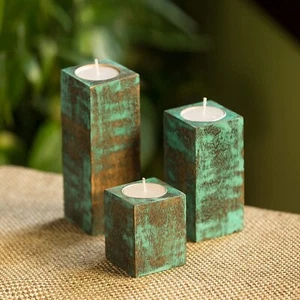 Wooden Antique Finish Table Tea Light Candle Holders for Home Decoration Gift Pc - Picture 1 of 12