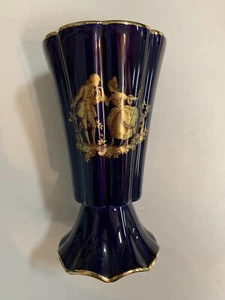 Vintage Limoges Kobaltblau & Gold Porzellan Vase - Courting Design, 22K Gold. V140 - Bild 1 von 8