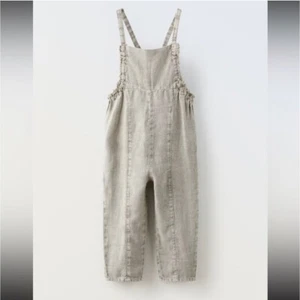 NEW ZARA Sz 6 Ramie overalls grey gray girls - Picture 1 of 4