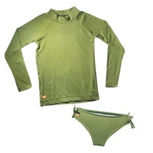 2 PIECES Baby & Girls Rash Guard Set Swimsuit Solid Green Toddler and Kid SPU50 - Picture 1 of 7