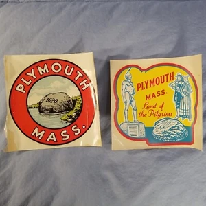 Lot of 2 Vtg Plymouth Massachusetts Mass Souvenir Travel Water Decal Original - Picture 1 of 6