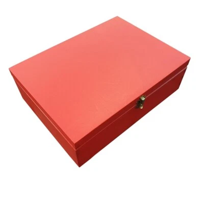Wooden Box A4 Size, With Lid Lockable Latch in Red Color - Image 1 of 4