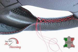 FITS TRIUMPH TR 6 75- BLACK PERF LEATHER STEERING WHEEL COVER  RED STITCH - Picture 1 of 6
