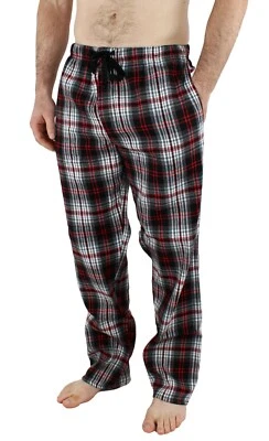 Pantalones de pijama de franela para hombre ligeros suaves a cuadros pantalones para dormir salón, 2 bolsillos Foto 1 de 4