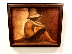 Orignal quality vintage art EXPRESSIONISM figure sitting mysterious FRMD SGND - Picture 1 of 8