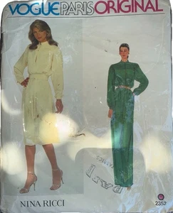 Vestido Vintage Años 80 Nina Ricci Paris Original Vogue Costura PATRÓN 2352 Talla 8 - Imagen 1 de 2