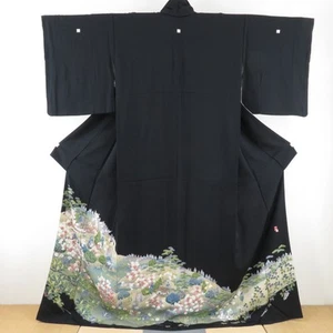 Black Tomesode Yuzen Dyed Silk Formal Kimono with Signature Flower Pattern, - Picture 1 of 10