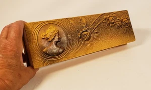 Vintage Embossed Cameo Yellow Pressed Paper Box 10.75” – Jewelry or Display A90. - Picture 1 of 10