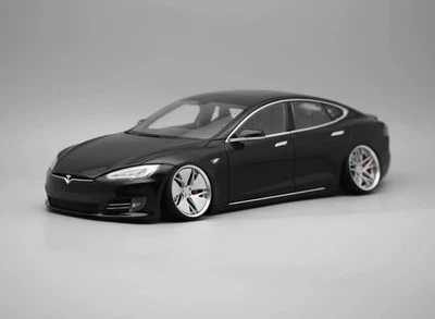 1:18 Tesla Model S Modified Diecast – Black Sedan | Custom Lowered - Image 1 of 4