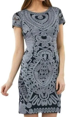 J.S. Collections Evening Gown 16 Blue Soutache Ribbon Mesh NWT$248 - Image 1 of 4