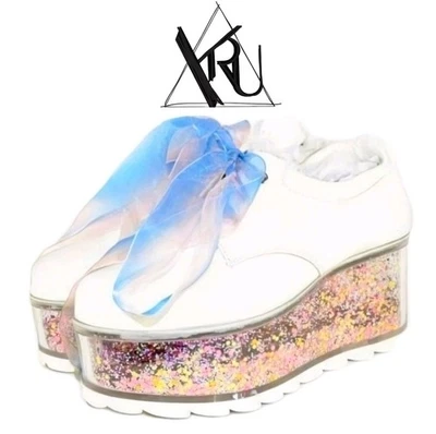 Sapatos de plataforma femininos YRU branco Oxford transparente RECARREGÁVEL tamanho 8 - Imagem 1 de 4