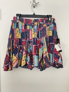 NWT Rock & Roll Denim Skirt Womens Large (L) Multi Color Block Paisley Western - Picture 1 of 6