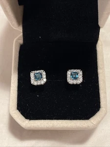 London Blue Topaz Gemstone Earrings In Silver Colour On Copper Base - Picture 1 of 3