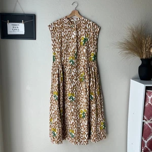 Toast Tangram Print Cotton Poplin Button Up Sleeveless Tent Midi Dress Size 10 - Picture 1 of 10