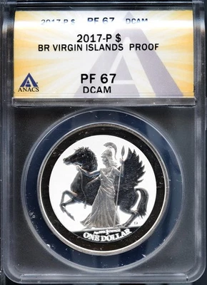 2017 $1 Pegasus Reverse Proof Silver Dollar PF 67 DCAM ANACS # 7810181 + Bonus - Image 1 of 2