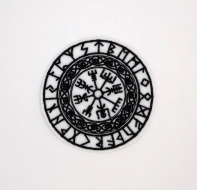 Handmade Viking Compass Embroidered Sew on Patch/Black & White/3.25 inches - Image 1 of 2