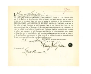 1889 Delaware, Lackawanna & Western RR document signed Henry Sampson, New York - Picture 1 of 5