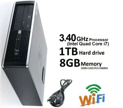 HP Desktop Windows 10 Pro 1TB HDD Intel Quad Core i7 3.40 GHz CPU  8GB RAM WIFI - Image 1 of 4