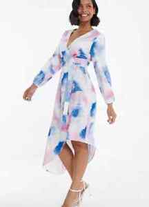 Quiz Cloud Print Cross Over Long Sleeve Midi Dress  UK 14  (fm40-1)