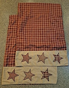 NEU Primitive Country Dekor Kissenhülle 2er Set Karo mit Stern Bordüre - Bild 1 von 3