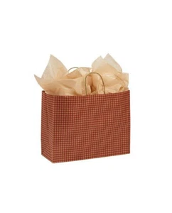 100 Sacchetti di Carta Rosso Gingham Check Shopping 16" x 6 x 12 1/2" - Foto 1 di 1
