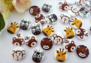 10x Knopf 15mm rund Vintage Tiere Zoo Knöpfe Kinder Jungen Affe Löwe Zebra Braun - Picture 1 of 4