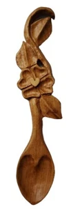Cuchara de madera tallada mango floral hecha a mano lazo para colgar en la pared 11" de largo - Imagen 1 de 12