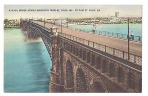 EADS BRIDGE THROUGH MISSISSIPPI da ST LOUIS Missouri cartolina MO lino - Foto 1 di 2