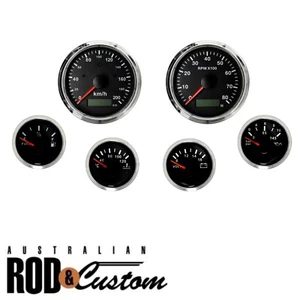 6 Gauge Set Electronic + GPS Speedo Sender Black Hot Rod, Ford, Holden, Chev - Picture 1 of 12