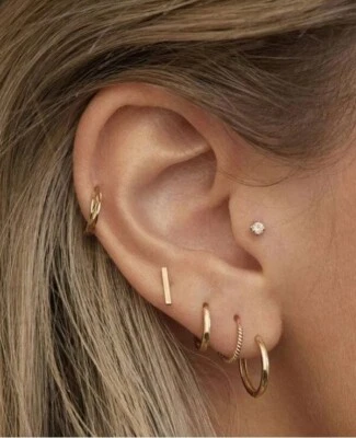 6pcs Set Womens Girls Gold Metal Rhinestone Hoop Stud Decor Earrings Jewellery - Image 1 of 4