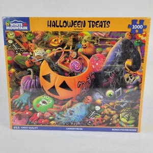 2024 White Mountain Halloween Treats 1000 Puzzle Candy Pumpkin Collage By Eduard - Picture 1 of 10