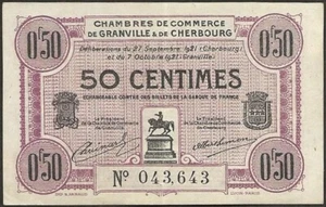 Billet de nécessité - Granville & Cherbourg (50) 50 centimes 1921 ! JP.061.05 - Imagen 1 de 2