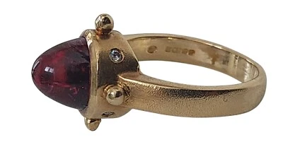 18ct Yellow Gold Bullet Pink Tourmaline Diamonds Heavy High Brutalist Ring 6.29g Foto 1 de 4