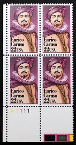 US Plate Blocks Stamps #2250 ~ 1987 22c Enrico Caruso MNH RP16 - Picture 1 of 1