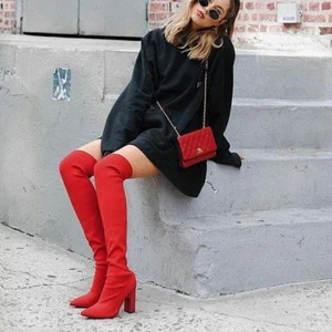 ZARA TALL ELASTIC BOOTS RED REF.5003/201 BLOGGERS FAVORITE - Picture 1 of 9
