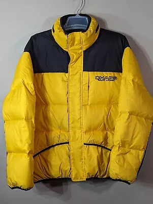 Vntg Chaps Ralph Lauren Yellow Down Puffer Coat Jacket Hooded Streetwear Sz XL - Image 1 of 4